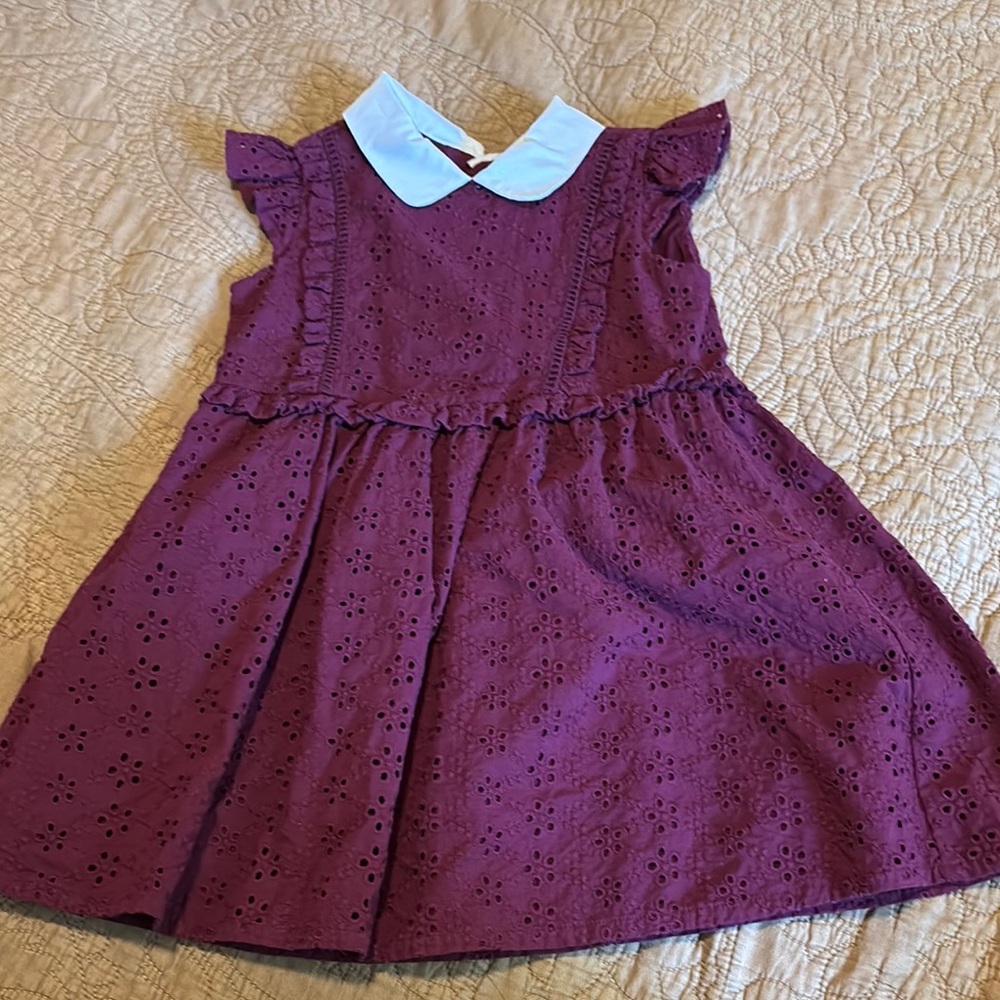 Janie an Jack Kids Burgundy Eyelet Dress with White Collar